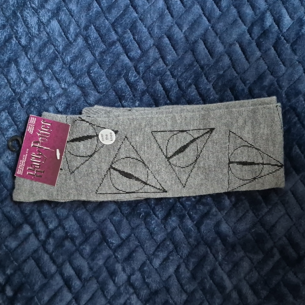 Harry Potter Over The Knee Grey Deathly Hallows Socks, New With Tags